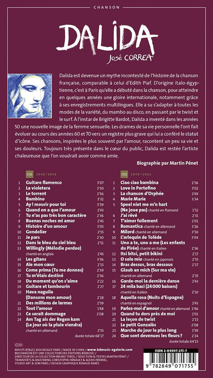 Dalida – dos de la pochette avec la liste des titres des CD
