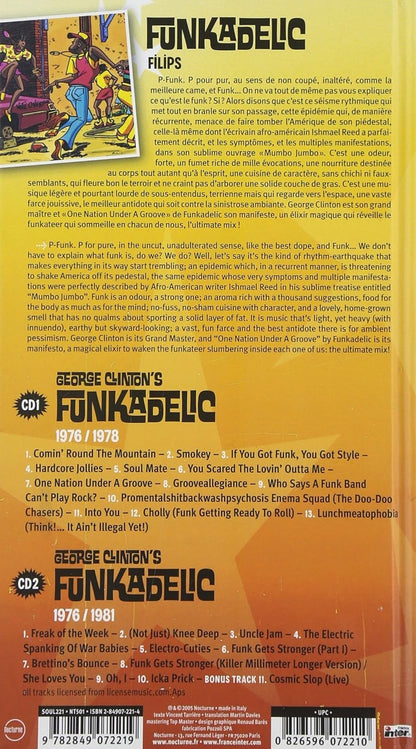 Funkadelic – dos de la pochette avec la liste des titres des CD